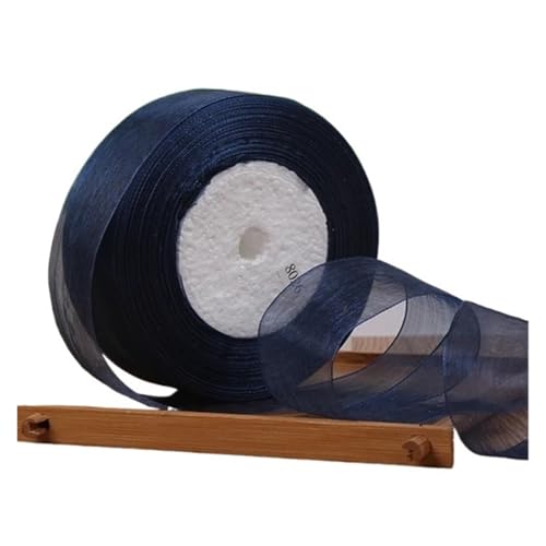 Geschenkbänder 12/15/20/25/40/50 mm (100 Yards) Organza-Fleckenband, DIY-Handwerk, Hochzeit, for Party-Dekoration, Kuchenschleife, Verpackungsband(Dark blue,12mm organza ribbon) von RRYPBOVG