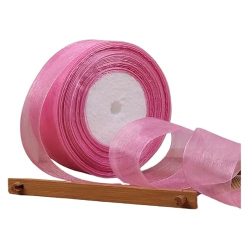 Geschenkbänder 12/15/20/25/40/50 mm (100 Yards) Organza-Fleckenband, DIY-Handwerk, Hochzeit, for Party-Dekoration, Kuchenschleife, Verpackungsband(In pink,25mm organza ribbon) von RRYPBOVG