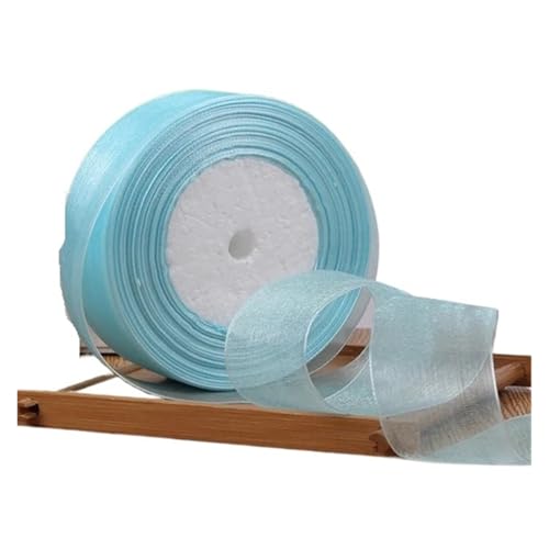 Geschenkbänder 12/15/20/25/40/50 mm (100 Yards) Organza-Fleckenband, DIY-Handwerk, Hochzeit, for Party-Dekoration, Kuchenschleife, Verpackungsband(Light blue,40mm organza ribbon) von RRYPBOVG