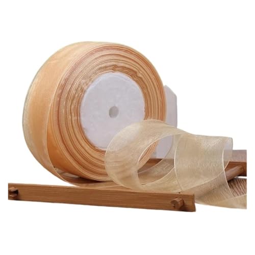 Geschenkbänder 12/15/20/25/40/50 mm (100 Yards) Organza-Fleckenband, DIY-Handwerk, Hochzeit, for Party-Dekoration, Kuchenschleife, Verpackungsband(Light gold,20mm organza ribbon) von RRYPBOVG