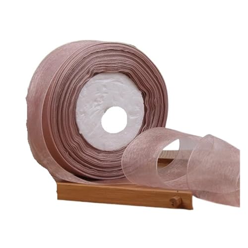 Geschenkbänder 12/15/20/25/40/50 mm (100 Yards) Organza-Fleckenband, DIY-Handwerk, Hochzeit, for Party-Dekoration, Kuchenschleife, Verpackungsband(Silver brown,20mm organza ribbon) von RRYPBOVG