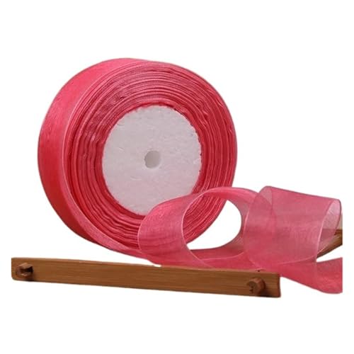 Geschenkbänder 12/15/20/25/40/50 mm (100 Yards) Organza-Fleckenband, DIY-Handwerk, Hochzeit, for Party-Dekoration, Kuchenschleife, Verpackungsband(Watermelon red,15mm organza ribbon) von RRYPBOVG