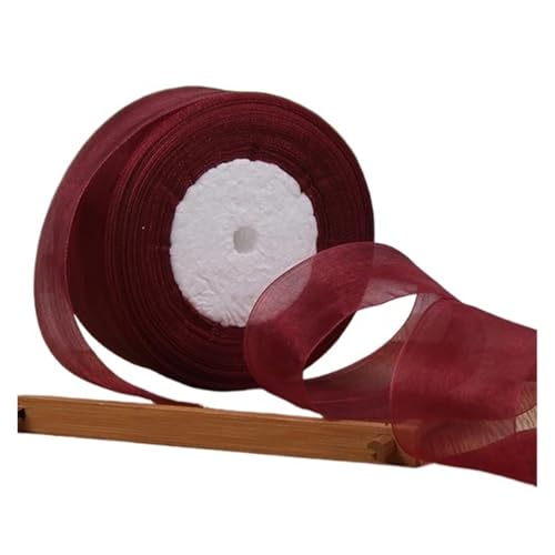 Geschenkbänder 12/15/20/25/40/50 mm (100 Yards) Organza-Fleckenband, DIY-Handwerk, Hochzeit, for Party-Dekoration, Kuchenschleife, Verpackungsband(Wine red,15mm organza ribbon) von RRYPBOVG