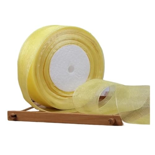 Geschenkbänder 12/15/20/25/40/50 mm (100 Yards) Organza-Fleckenband, DIY-Handwerk, Hochzeit, for Party-Dekoration, Kuchenschleife, Verpackungsband(Yellow,20mm organza ribbon) von RRYPBOVG