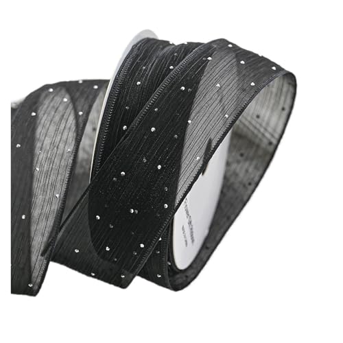 Geschenkbänder 20 Yards/Rolle 4 cm Strasssteine ​​Faltgarn Seidenbänder Blumen Kuchen Box Verpackungsmaterial Schleife DIY(Black) von RRYPBOVG