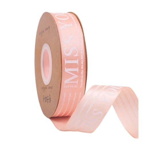 Geschenkbänder 20 Yards 25 mm Buchstaben-bedrucktes Satinband for Basteln, Basteln, Stoff, Hochzeit, Geburtstag, Party, Weihnachten, Kuchen, Blumenverpackung(Pink Champagne) von RRYPBOVG