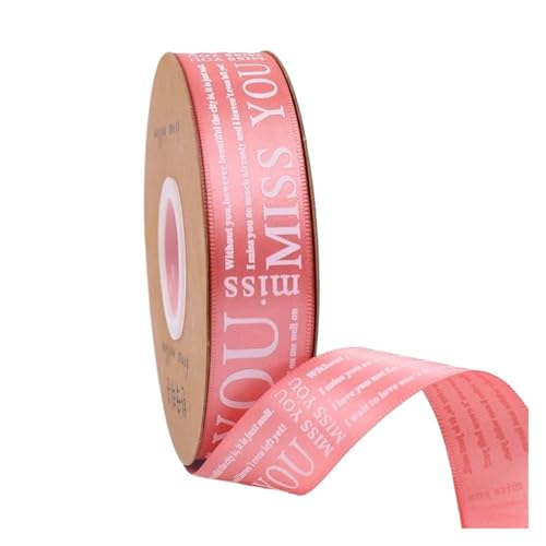 Geschenkbänder 20 Yards 25 mm Buchstaben-bedrucktes Satinband for Basteln, Basteln, Stoff, Hochzeit, Geburtstag, Party, Weihnachten, Kuchen, Blumenverpackung(ROSE PINK) von RRYPBOVG