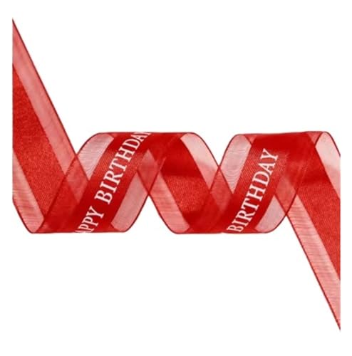 Geschenkbänder 50 Yards/Rolle Verpackungsband, bedruckt mit „Happy Birthday“-Band, Kuchendekorationsband(Wine Red) von RRYPBOVG