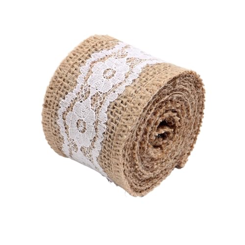 Geschenkbänder 6 Yards Spitze Leinen Jutebänder Hochzeit Dekor DIY Handwerk Blumenstrauß Pack Party Dekor(Width 5cm 10) von RRYPBOVG