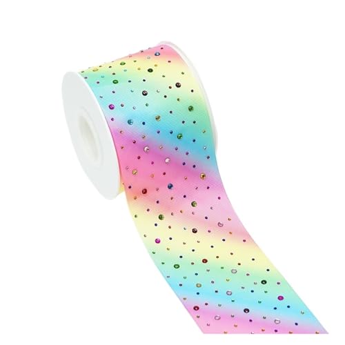 Geschenkbänder 75 mm 5 Yards Rainbow Stick Drill Ripsband Strassbänder Hochzeitszubehör DIY Material Verpackungszubehör(Color14) von RRYPBOVG