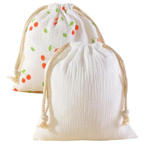 RRYPBOVG Baumwollbeutel Mit Kordelzug 2 Stück Baumwoll-Mumien-Aufbewahrungstasche, Musselin-Hängetasche, Handtuch-Wickeltasche, Mull-Wickeltasche mit Kordelzug(Style-06,M) von RRYPBOVG