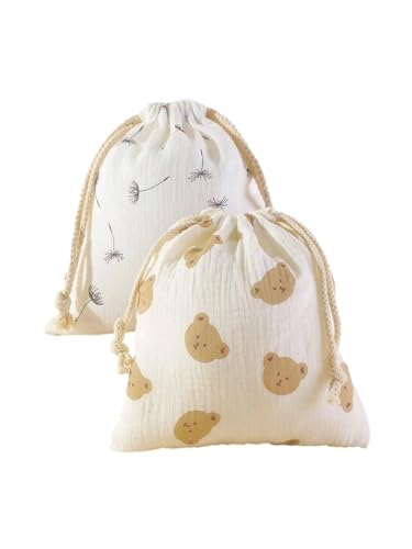 RRYPBOVG Baumwollbeutel Mit Kordelzug 2 Stück Baumwoll-Mumien-Aufbewahrungstasche, Musselin-Hängetasche, Handtuch-Wickeltasche, Mull-Wickeltasche mit Kordelzug(Style-08,18X22 cm) von RRYPBOVG