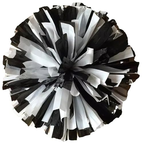 RRYPBOVG Cheerleader Pompons 2 STÜCKE Cheerleading Pom Poms 32 cm Cheerleader Pompon Mit Ringe Griff Dance Party Spiel Sport Victory Liefert(Black White) von RRYPBOVG