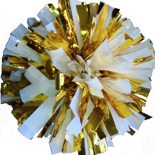 RRYPBOVG Cheerleader Pompons 2 STÜCKE Cheerleading Pom Poms 32 cm Cheerleader Pompon Mit Ringe Griff Dance Party Spiel Sport Victory Liefert(Metal Gold White) von RRYPBOVG