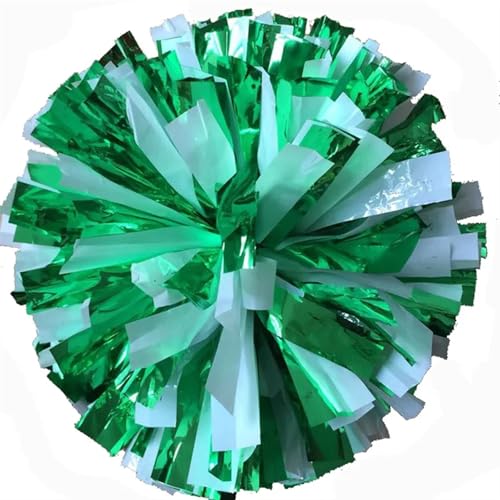 RRYPBOVG Cheerleader Pompons 2 STÜCKE Cheerleading Pom Poms 32 cm Cheerleader Pompon Mit Ringe Griff Dance Party Spiel Sport Victory Liefert(Metal Green White) von RRYPBOVG