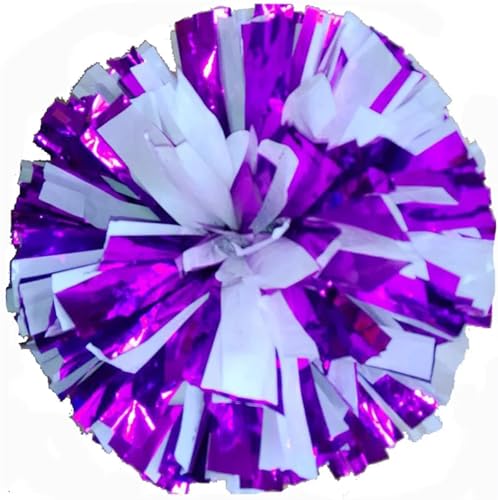 RRYPBOVG Cheerleader Pompons 2 STÜCKE Cheerleading Pom Poms 32 cm Cheerleader Pompon Mit Ringe Griff Dance Party Spiel Sport Victory Liefert(Metal Purple White) von RRYPBOVG
