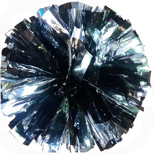 RRYPBOVG Cheerleader Pompons 2 STÜCKE Cheerleading Pom Poms 32 cm Cheerleader Pompon Mit Ringe Griff Dance Party Spiel Sport Victory Liefert(Metal Silver Black) von RRYPBOVG