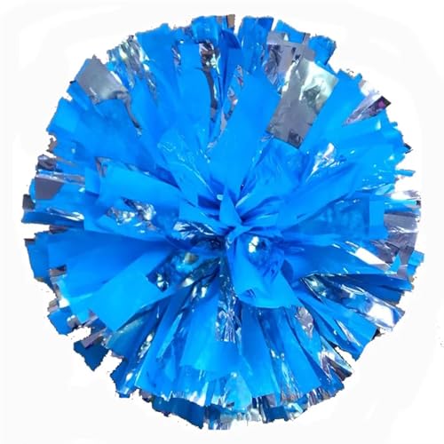 RRYPBOVG Cheerleader Pompons 2 STÜCKE Cheerleading Pom Poms 32 cm Cheerleader Pompon Mit Ringe Griff Dance Party Spiel Sport Victory Liefert(Metal Silver Blue) von RRYPBOVG