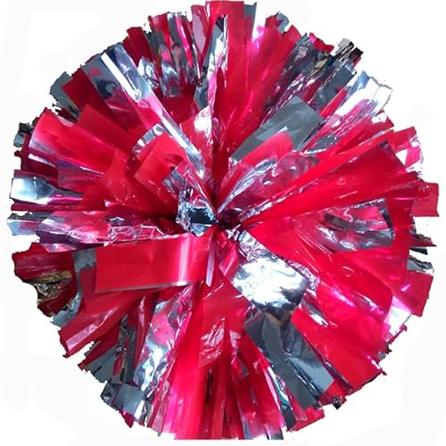 RRYPBOVG Cheerleader Pompons 2 STÜCKE Cheerleading Pom Poms 32 cm Cheerleader Pompon Mit Ringe Griff Dance Party Spiel Sport Victory Liefert(Metal Silver Red) von RRYPBOVG