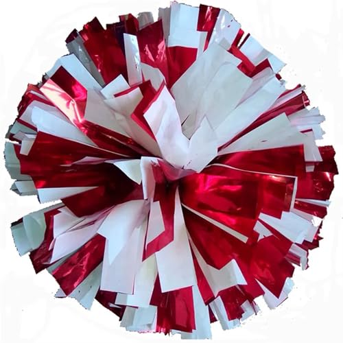 RRYPBOVG Cheerleader Pompons 2 STÜCKE Cheerleading Pom Poms 32 cm Cheerleader Pompon Mit Ringe Griff Dance Party Spiel Sport Victory Liefert(Metal red White) von RRYPBOVG