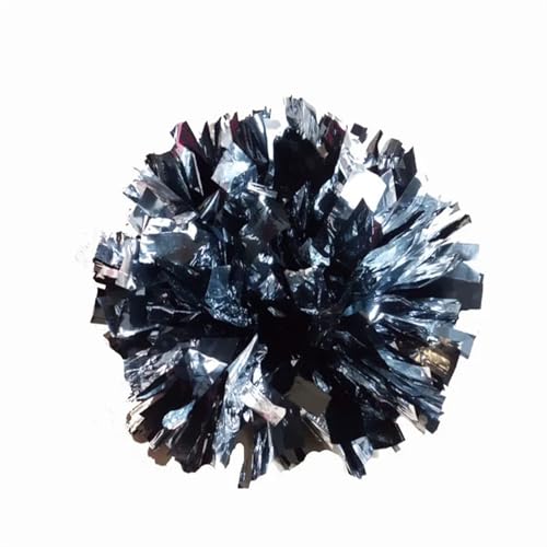 RRYPBOVG Cheerleader Pompons 2 Stück Sport-Cheerleading-Pompons, 32 cm, Schlagstockgriff, Cheerleader-Pompon(Black Metal Silver) von RRYPBOVG