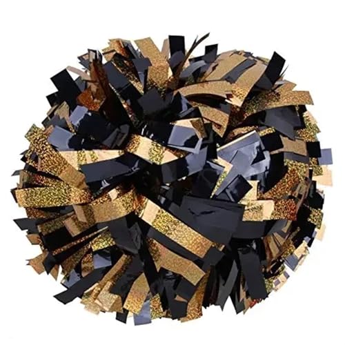 RRYPBOVG Cheerleader Pompons 2 stücke Cheerleader Pompom Cheerleader Baton Griff Pom Pom Große Hand Dance Pompoms(Gold Black) von RRYPBOVG