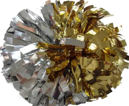 RRYPBOVG Cheerleader Pompons 2 stücke Cheerleader Pompom Cheerleader Baton Griff Pom Pom Große Hand Dance Pompoms(Gold Silver) von RRYPBOVG