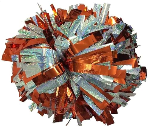 RRYPBOVG Cheerleader Pompons 2 stücke Cheerleader Pompom Cheerleader Baton Griff Pom Pom Große Hand Dance Pompoms(Orange Silver) von RRYPBOVG