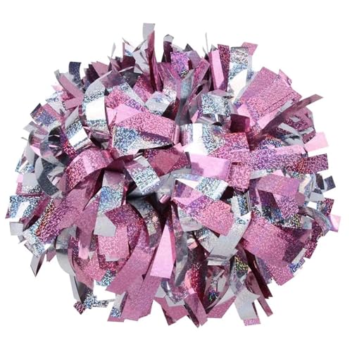 RRYPBOVG Cheerleader Pompons 2 stücke Cheerleader Pompom Cheerleader Baton Griff Pom Pom Große Hand Dance Pompoms(Pink Silver 02) von RRYPBOVG