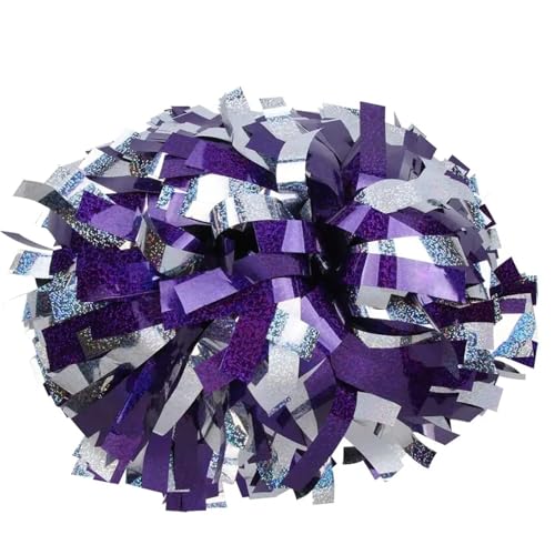 RRYPBOVG Cheerleader Pompons 2 stücke Cheerleader Pompom Cheerleader Baton Griff Pom Pom Große Hand Dance Pompoms(Purple Silver) von RRYPBOVG