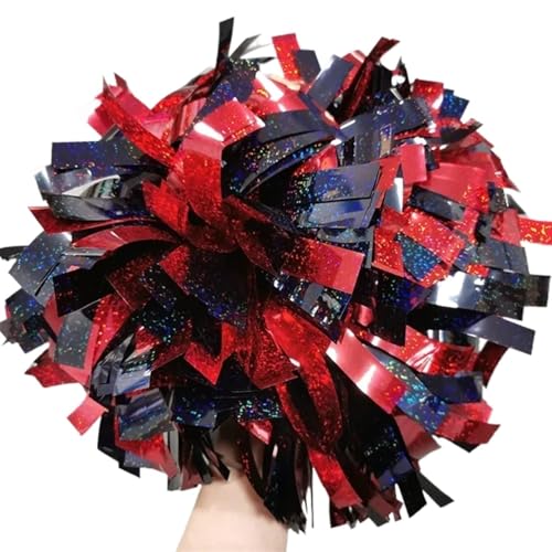 RRYPBOVG Cheerleader Pompons 2 stücke Cheerleader Pompom Cheerleader Baton Griff Pom Pom Große Hand Dance Pompoms(Red and Black) von RRYPBOVG