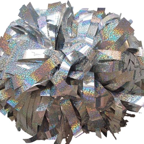 RRYPBOVG Cheerleader Pompons 2 stücke Cheerleader Pompom Cheerleader Baton Griff Pom Pom Große Hand Dance Pompoms(Silver 01) von RRYPBOVG