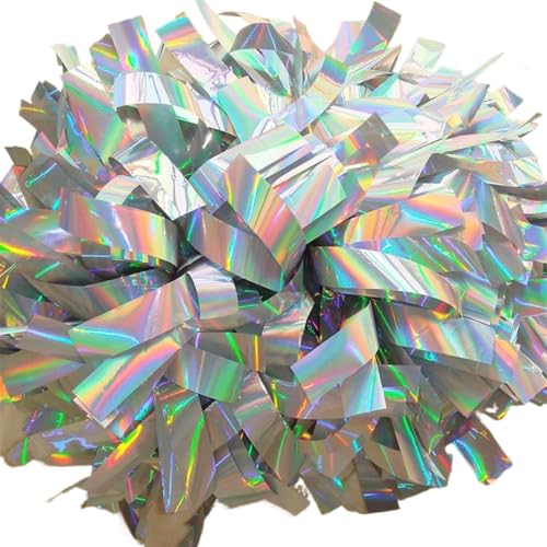 RRYPBOVG Cheerleader Pompons 2 stücke Cheerleader Pompom Cheerleader Baton Griff Pom Pom Große Hand Dance Pompoms(Silver 03) von RRYPBOVG
