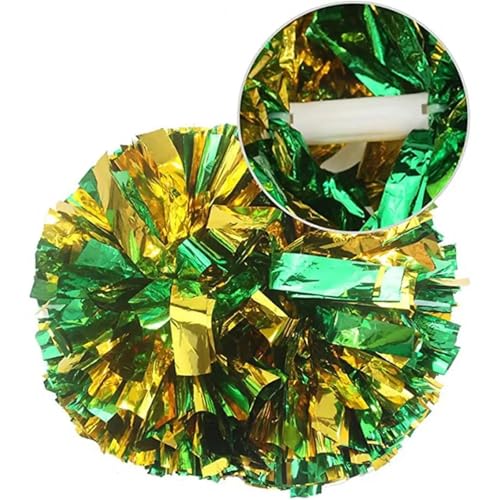 RRYPBOVG Cheerleader Pompons 2 stücke Cheerleading-Pom-Poms Glänzender Griff Volle Form Schaffen Atmosphäre Funkelnden Bequemen Griff Cheerleading Hand Blume for Teil(Green Gold) von RRYPBOVG