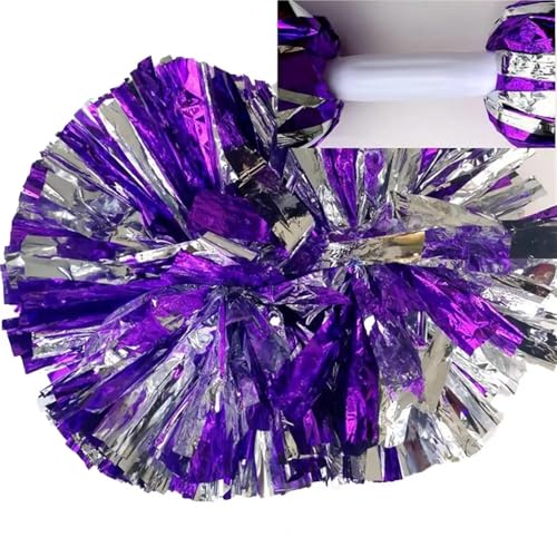 RRYPBOVG Cheerleader Pompons 2 stücke Cheerleading-Pom-Poms Glänzender Griff Volle Form Schaffen Atmosphäre Funkelnden Bequemen Griff Cheerleading Hand Blume for Teil(Purple Silver) von RRYPBOVG