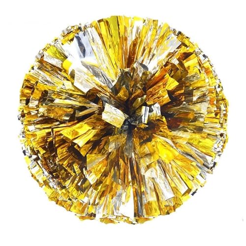 RRYPBOVG Cheerleader Pompons 2 stücke Wettbewerb Blume Doppel Loch Griff Cheerleader Pom Poms Cheerleading Jubeln Ball Dance Party Dekorateur Club Sport Liefert(Gold-Silver) von RRYPBOVG