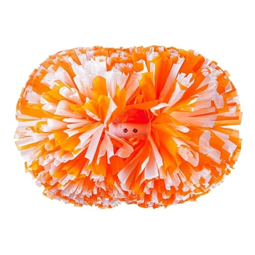RRYPBOVG Cheerleader Pompons 2er-Pack Cheerleading-Pompons mit Schlagstockgriff for Teamgeist, Sport, Tanzen, Anfeuern von Kindern und Erwachsenen for Dace-Sport-Wettkämpfe(Orange White 01) von RRYPBOVG