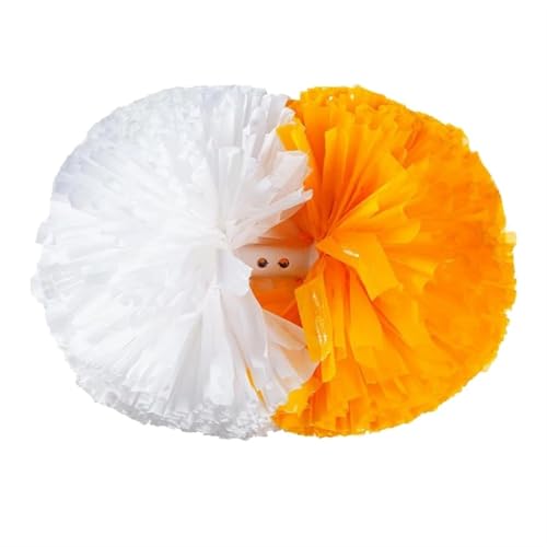 RRYPBOVG Cheerleader Pompons 2er-Pack Cheerleading-Pompons mit Schlagstockgriff for Teamgeist, Sport, Tanzen, Anfeuern von Kindern und Erwachsenen for Dace-Sport-Wettkämpfe(Orange White 02) von RRYPBOVG