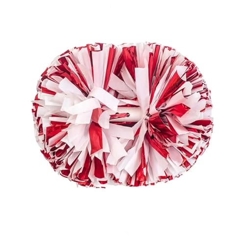 RRYPBOVG Cheerleader Pompons 2pcs Cheerleading Metallic Pom Poms with Handle Vibrant Color Cheering Squad Hand Flower Pompoms Party Accessories(Red White) von RRYPBOVG