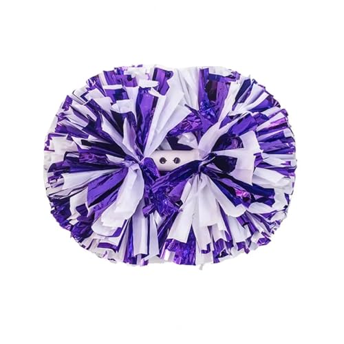 RRYPBOVG Cheerleader Pompons 2pcs Cheerleading Metallic Pom Poms with Handle Vibrant Color Cheering Squad Hand Flower Pompoms Party Accessories(White Purple) von RRYPBOVG