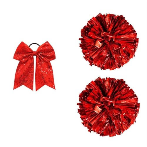 RRYPBOVG Cheerleader Pompons Cheer Pompoms und Schleifen Metallic Cheerleading Pompoms Weihnachten Cheer Haarschleifen(Red) von RRYPBOVG