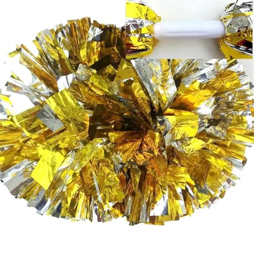 RRYPBOVG Cheerleader Pompons Cheerleading-Pom-Poms, glänzende metallische Streamer-Pompons, Cheerleading, Cheerleading-Handblume, Pom-Pom-Ball, Club-Tanz-Dekorateur(Gold Silver) von RRYPBOVG