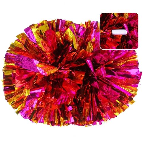 RRYPBOVG Cheerleader Pompons Cheerleading-Pom-Poms, glänzende metallische Streamer-Pompons, Cheerleading, Cheerleading-Handblume, Pom-Pom-Ball, Club-Tanz-Dekorateur(Red Gold) von RRYPBOVG