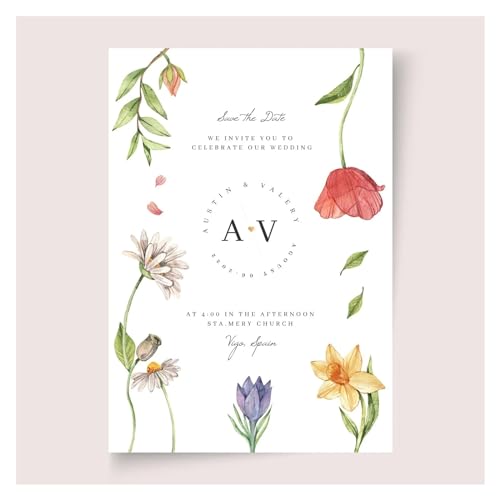 RRYPBOVG Einladungskarten 20/100 Stück Hochzeitseinladungskarten, individuelle Hochzeitseinladungen, Fotoblumen, Save the Date-Hochzeitseinladungen(Style 2,100pcs 5x7inch) von RRYPBOVG