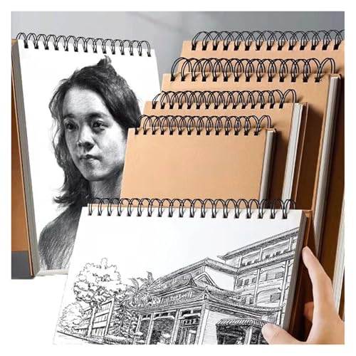 RRYPBOVG Spiralblock Kunst Skizzenbuch 160GSM Kraft Papier Spirale Spule Buch Büro Schule Liefert Zeichnung Notizblock Stationäre(8K-left) von RRYPBOVG