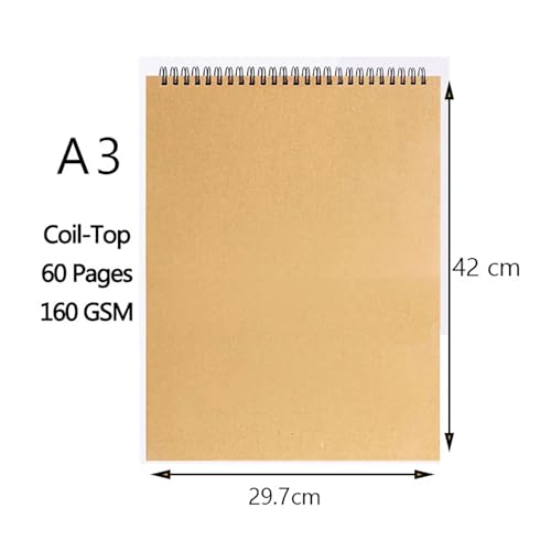 RRYPBOVG Spiralblock Kunst Skizzenbuch 160GSM Kraft Papier Spirale Spule Buch Büro Schule Liefert Zeichnung Notizblock Stationäre(A3-top) von RRYPBOVG