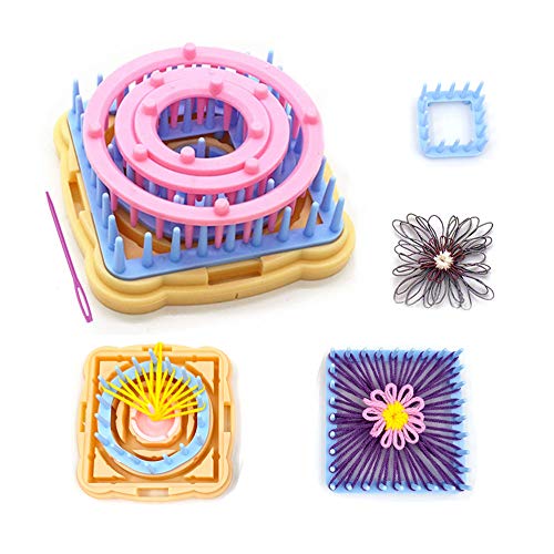 Flower Loom Kit, Round Knitting Loom Set with 1 Plastic Needles for Flower Weaving Loom Knitting Machine Accessories, 9 Pcs Knitting Looms Set Round/Square Knitting Loom Craft Kit Multi Color(A) von RRigo