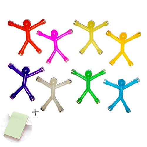 RRigo Mini Man Kühlschrank Magnete, Cute Gummi Magnet Herren Kühlschrank Magnete für Kinder und Erwachsene Büro Fun Deko Dekoration, 8 Colour + 100 Blatt/Haftnotizen von RRigo