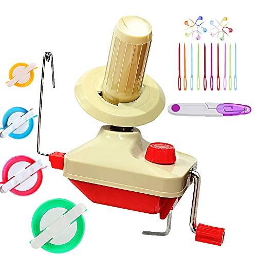 RRigo Kugelwickler, Garnstrickwebstuhl Häkeln Swift Garn Faser Schnur Kugel Wolle Wickler DIY Tool Kit, 1 Garn Kugelwickler+1 Set 4 Größe Pompon +10 x Kunststoffnadeln+ 1PC Schere von RRigo