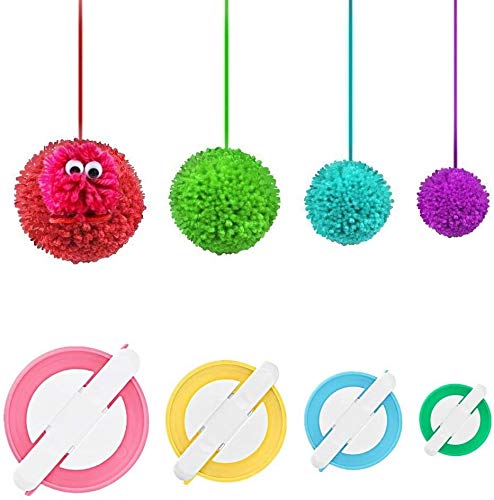 RRigo Pom Pom Maker, 4 Größen Fluff Ball Weaver Nadel PomPom Maker Sets-DIY Pompoms Handwerk Puppe Making Kits, Pom-Pom Maker Knitting Loom (4) von RRigo